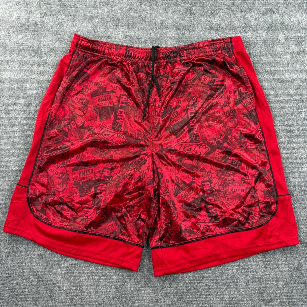 AND1 Basketball Shorts 2XL Red All City Baller Graphic Print Mens